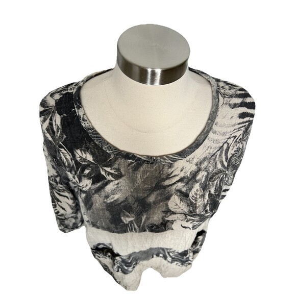 Stella Moda Italy Taupe Linen Crinkle Floral Pullover Pockets Top Lagenlook M - Picture 6 of 10